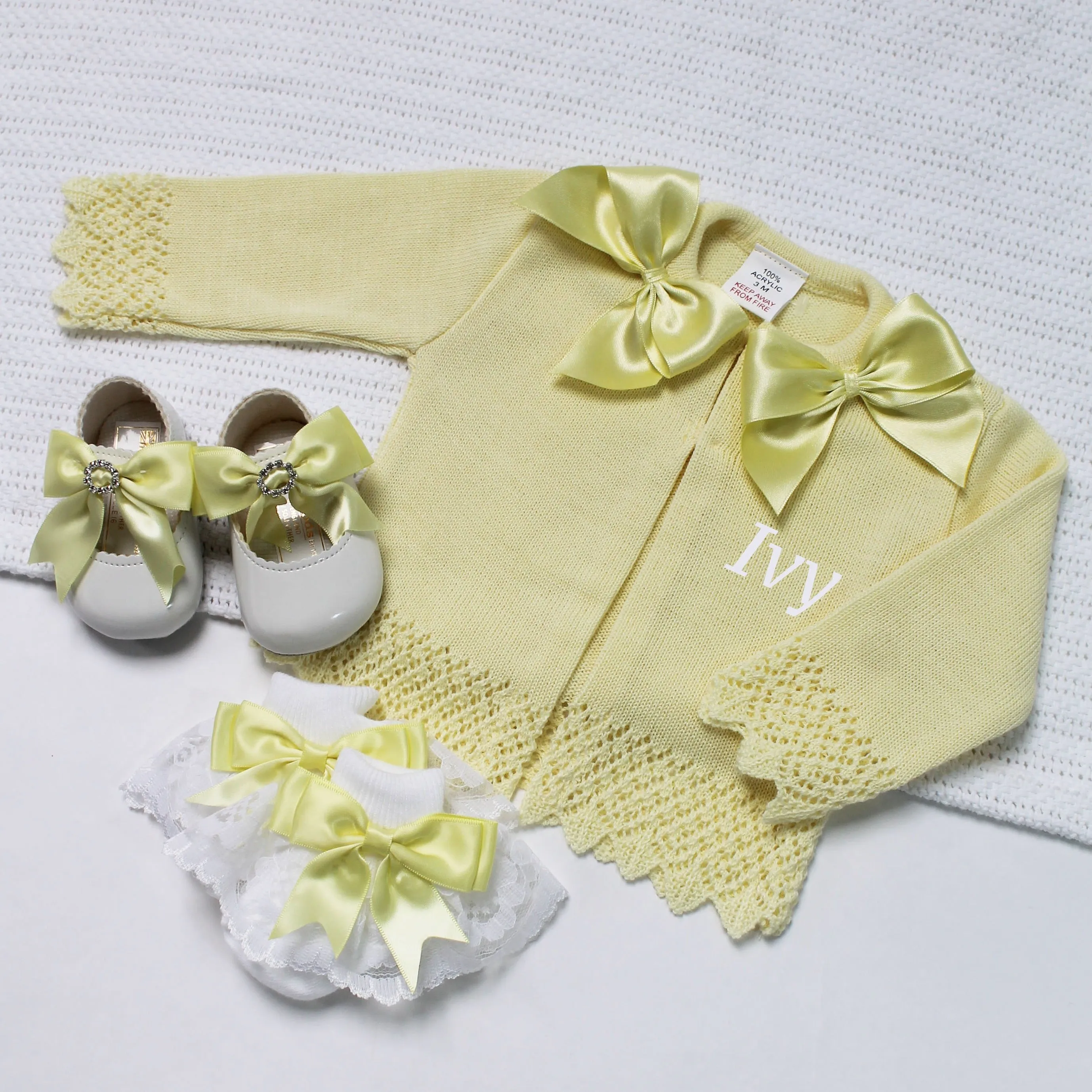 Lemon Bow Collar Knit Cardigan (With Or Without Personalisation)