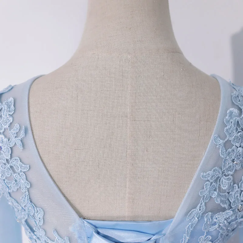 Light Blue Layers Tulle with Lace Princess Gown, Short Sleeves Ball Gown Sweet 16 Dress