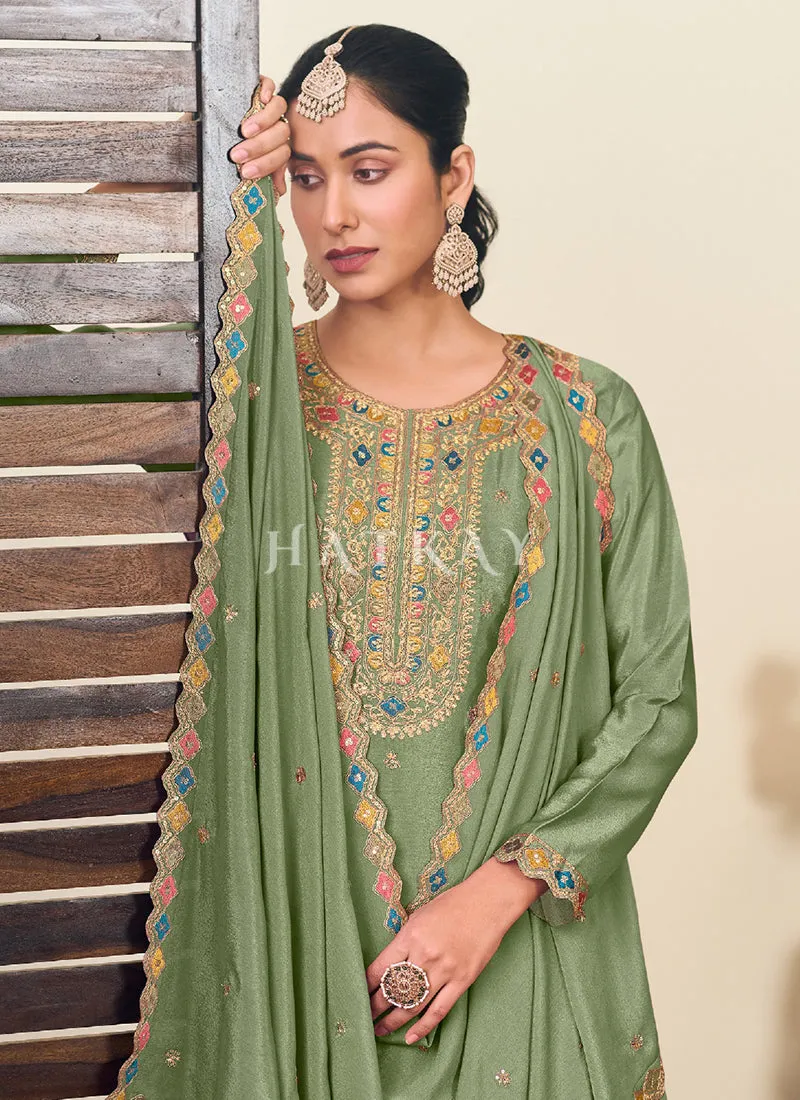 Light Green Multi Embroidery Lehenga Kurti