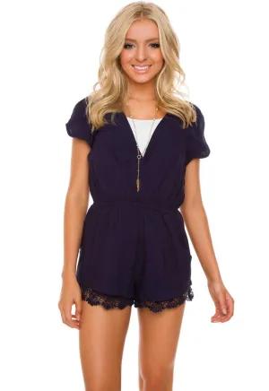 Lindsey Lace Romper - Navy