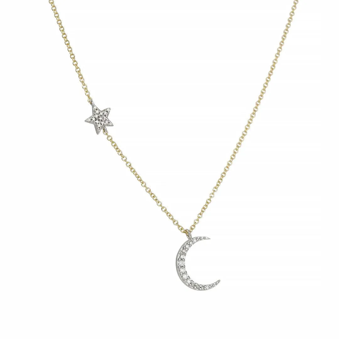 Liven - Star and Moon Necklace With Pave-Set White Diamonds