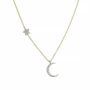 Liven - Star and Moon Necklace With Pave-Set White Diamonds