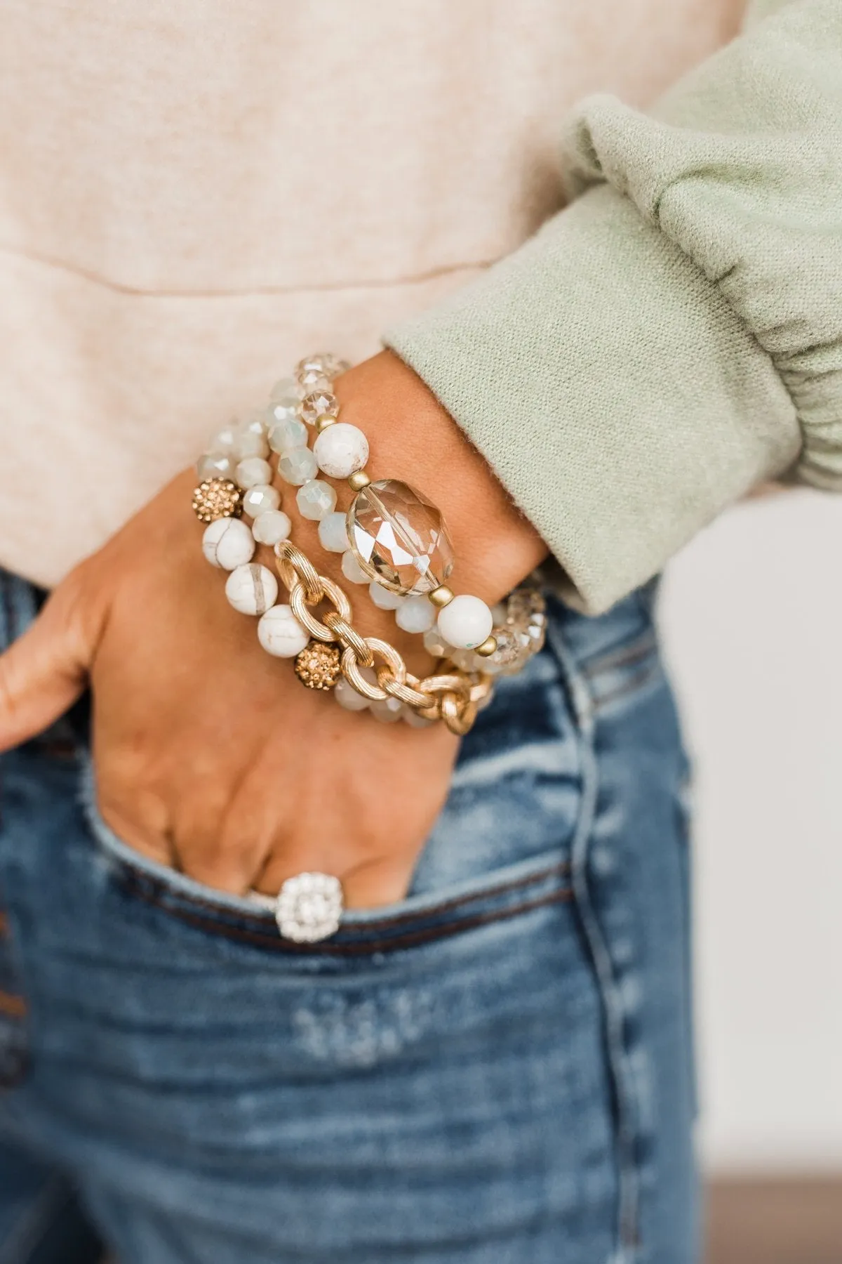 Living Lavish Beaded Bracelet Set- Ivory