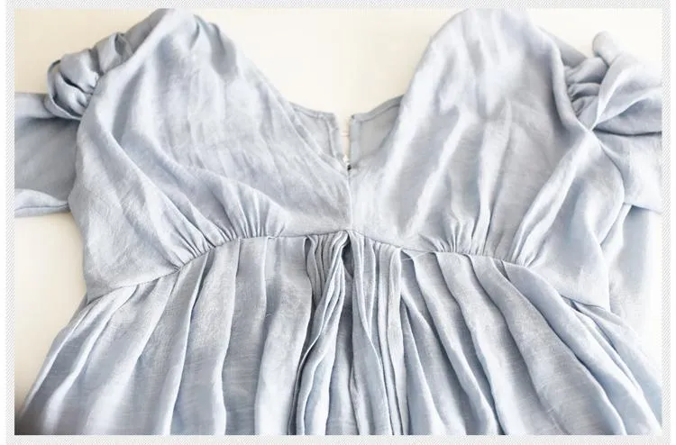 Long Baby Blue Cotton Linen Bandage Maxi Dress | Mandala
