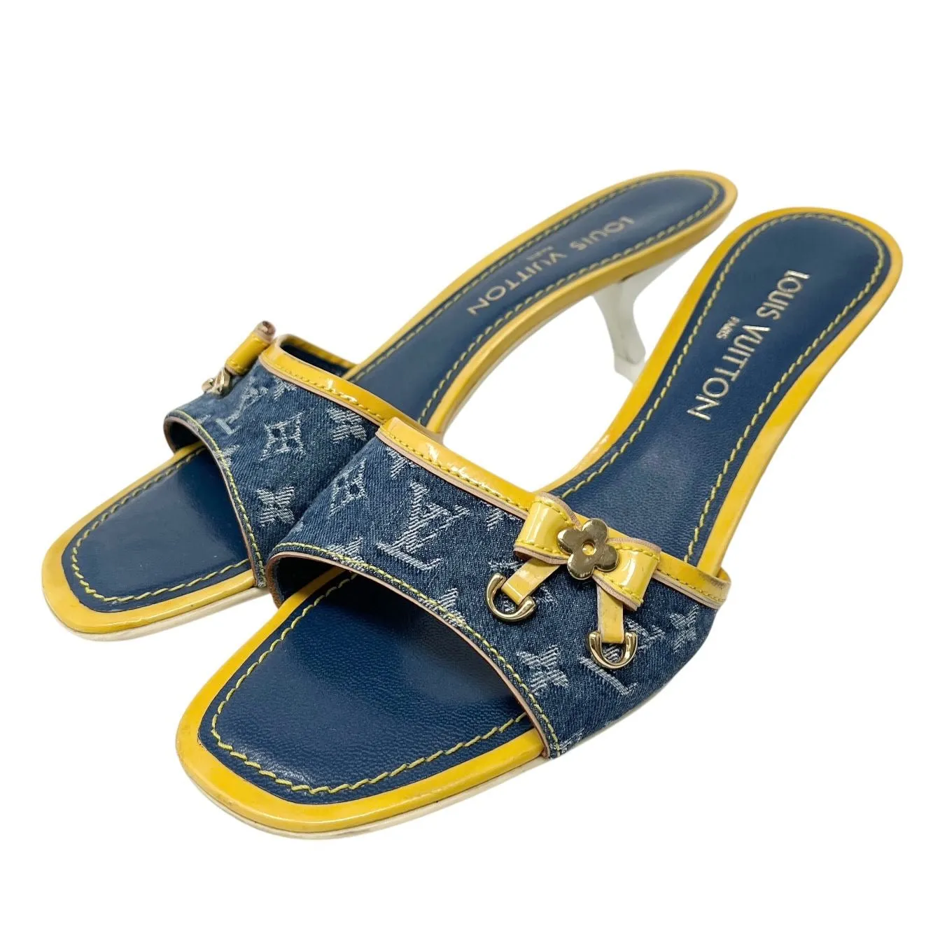 Louis Vuitton Denim Bow Logo Kitten Heels