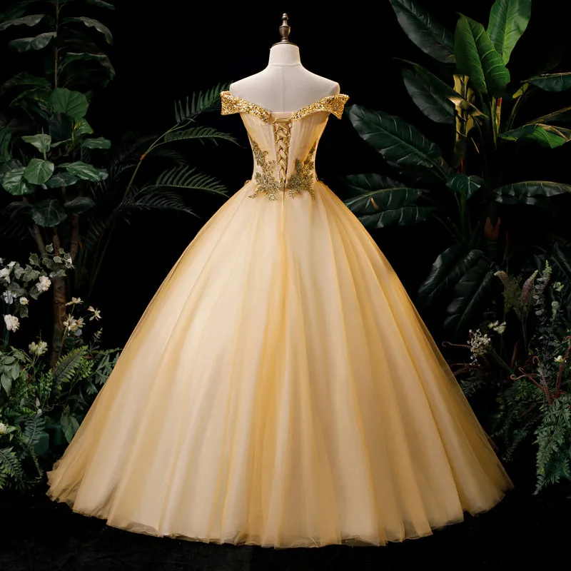 Lovely Champagne Sweetheart Off Shoulder Prom Dress, Champagne Sweet 16 Dress