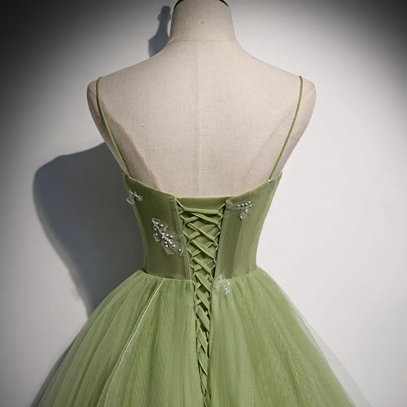 Lovely  Green Tulle Prom Dress 2022, Long Green Evening Party Dresses Sweet 16 Dresses