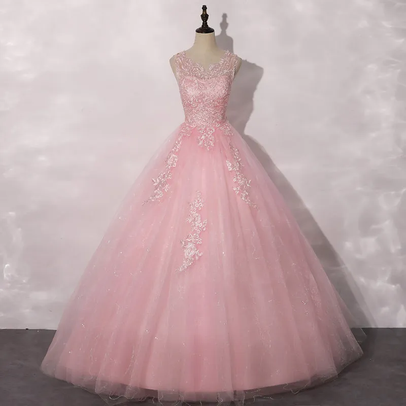 Lovely Pink Tulle Round Neckline Sweet 16 Dress, Pink Quinceanera Dress