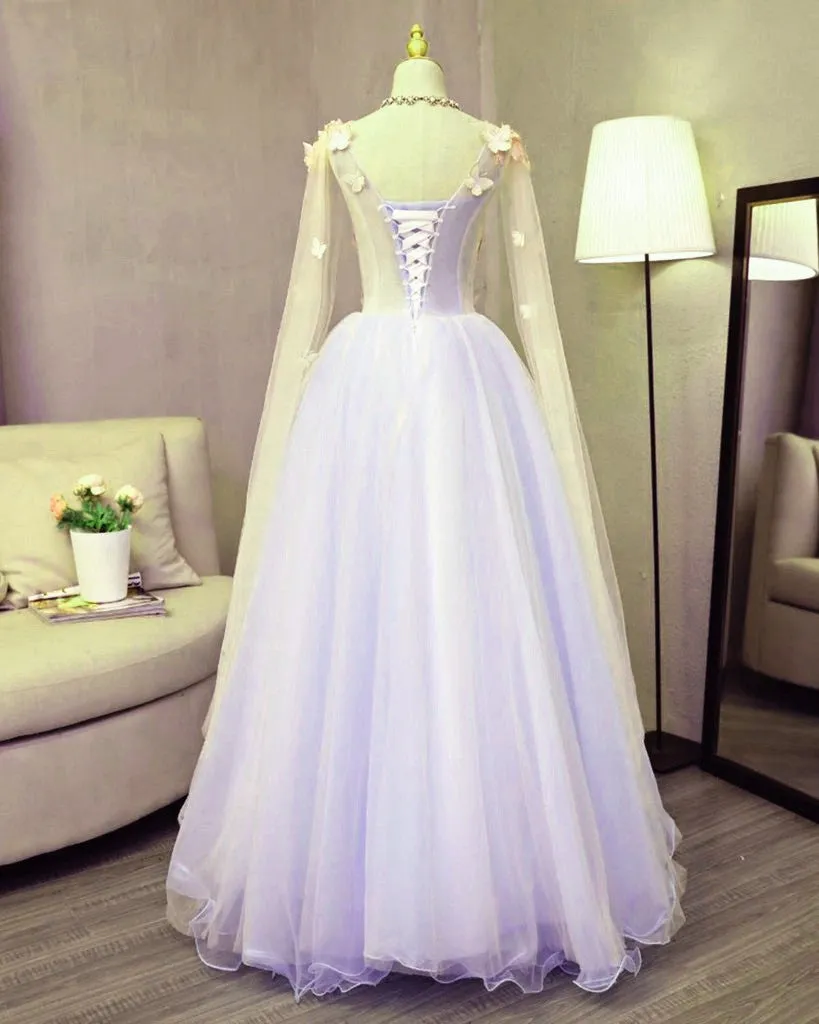 Lovely Tulle Lavender Long Formal Dress with Lace Applique, Sweet 16 Dresses