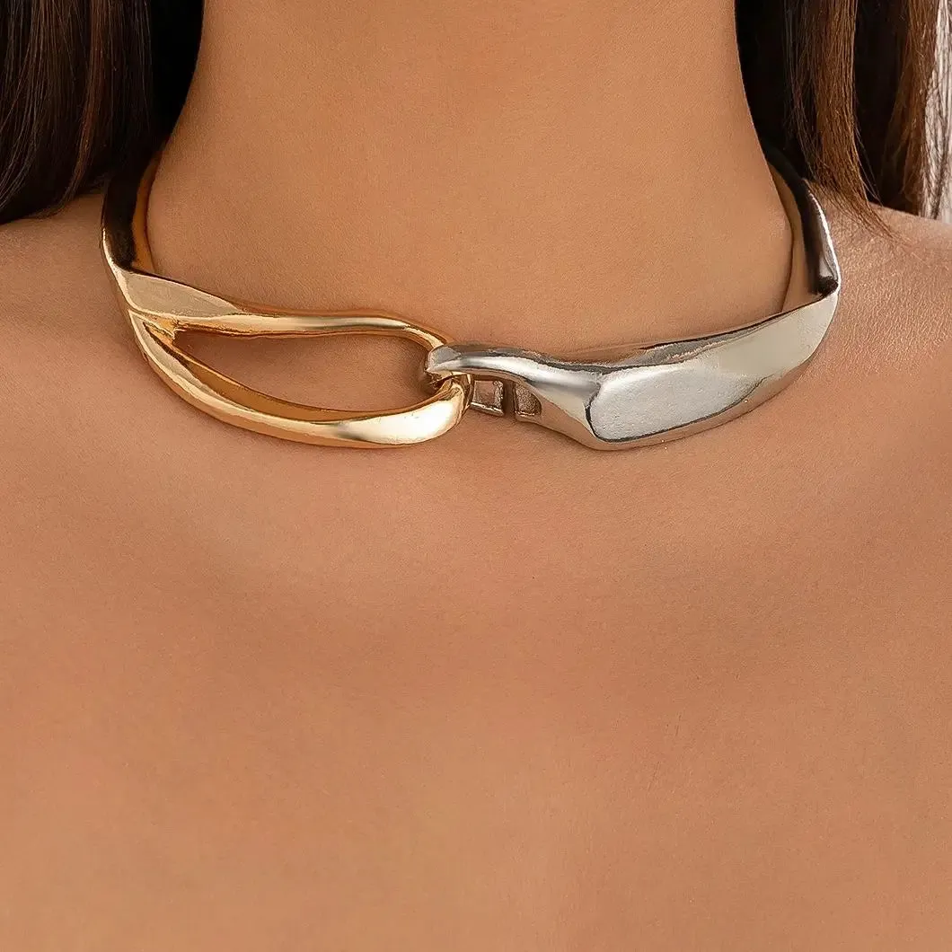Luxury Mixed Metal Chunky Torque Necklace