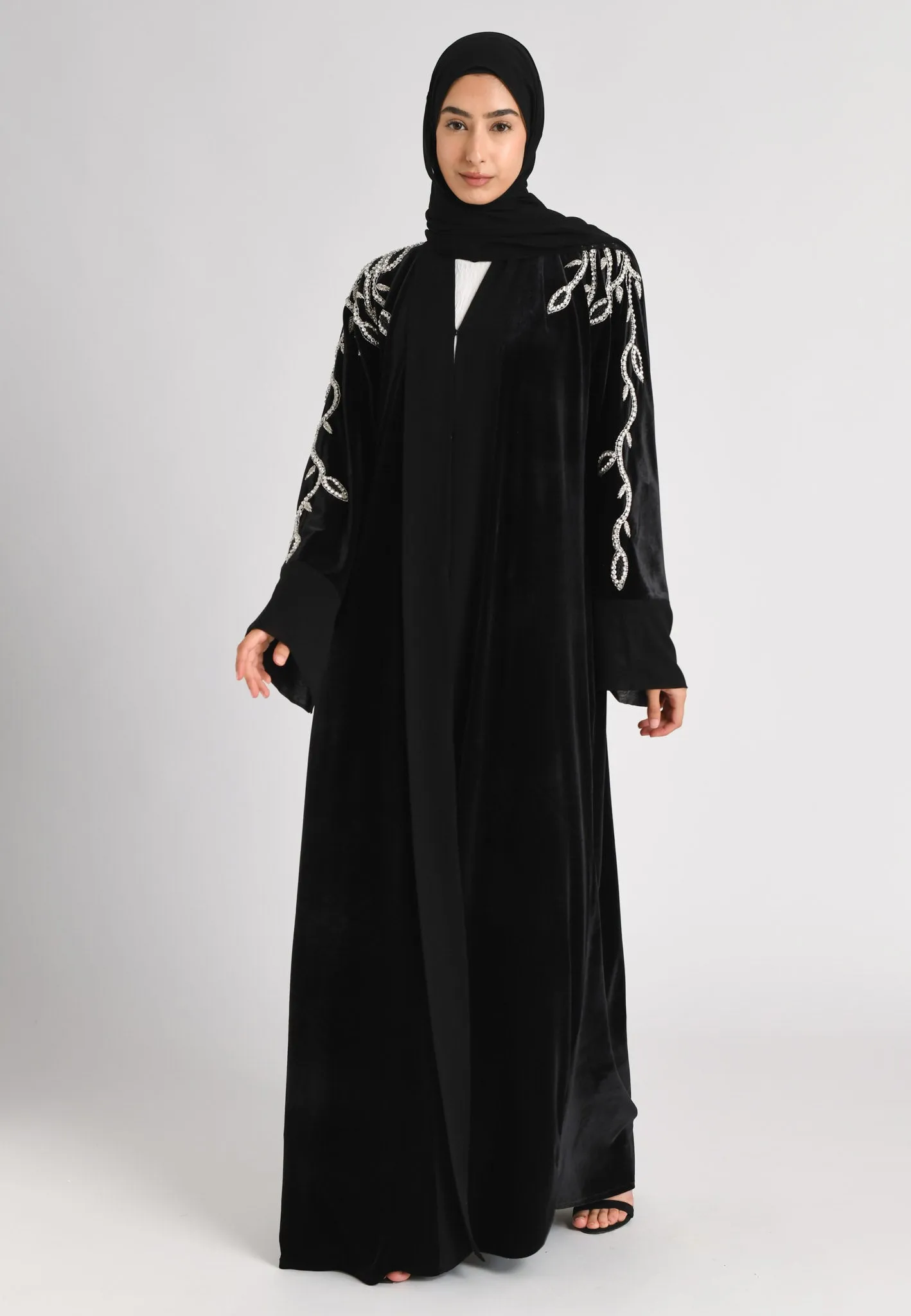 Luxury Onyx Black Velvet Open Abaya