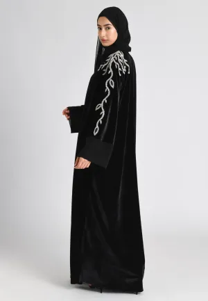 Luxury Onyx Black Velvet Open Abaya