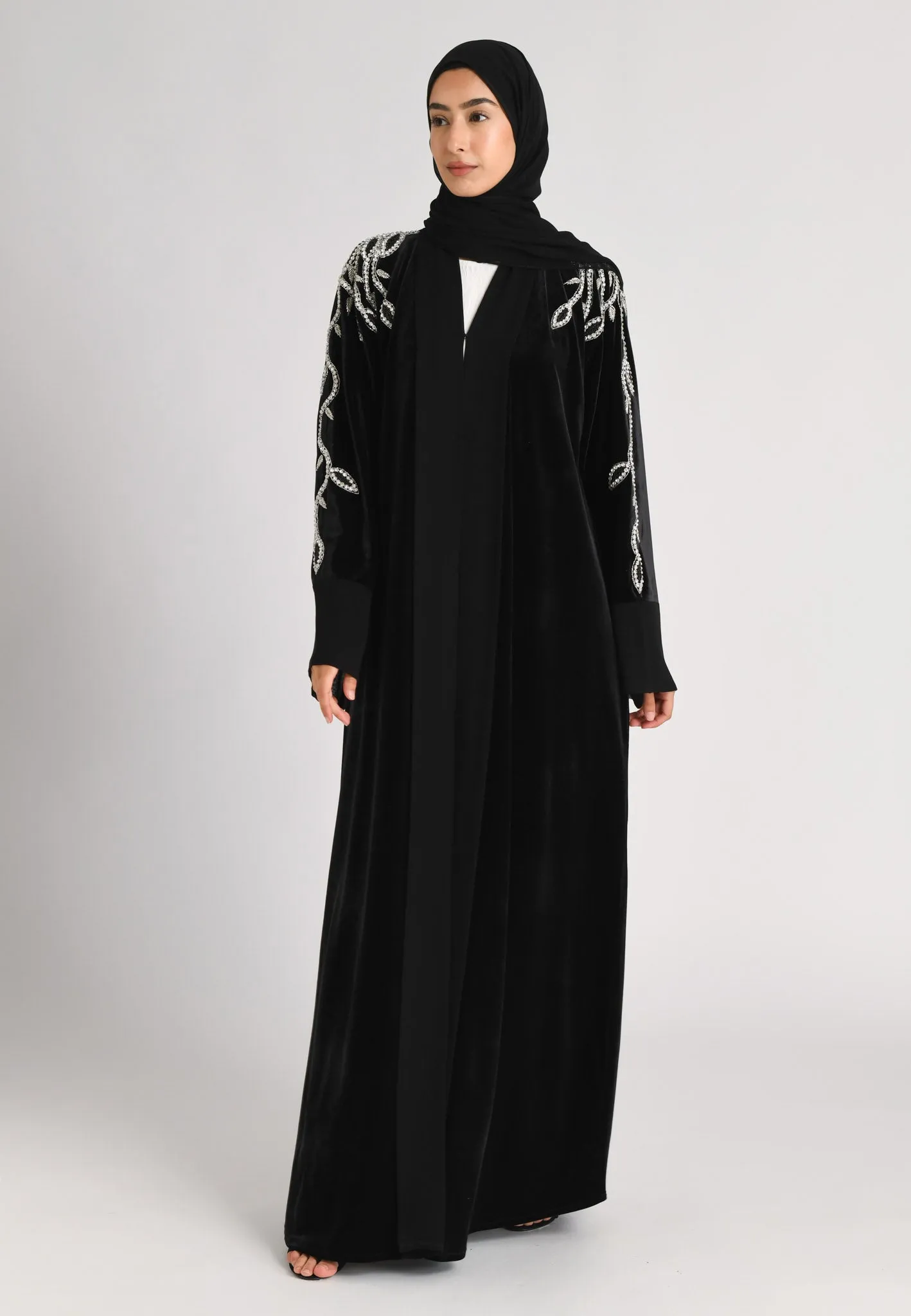 Luxury Onyx Black Velvet Open Abaya