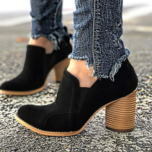 Lydiashoes Elegant Slip On Chunky Heel Ankle Boots