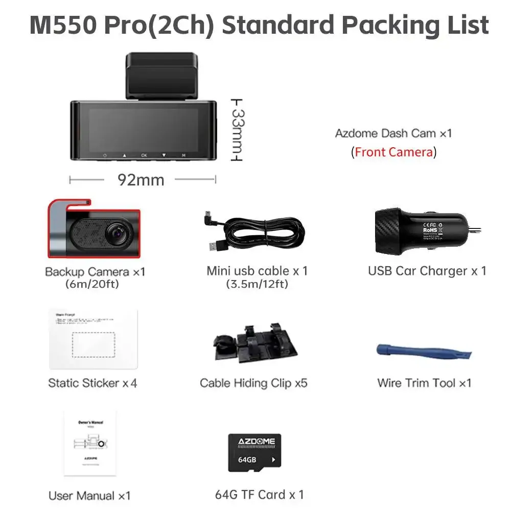 M550 Pro 4K Dash Cam with WiFi - GPS & Night Vision - 2/3 Camera Setup