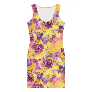 Maadish | Yellow & Purple Floral Fitted Dress