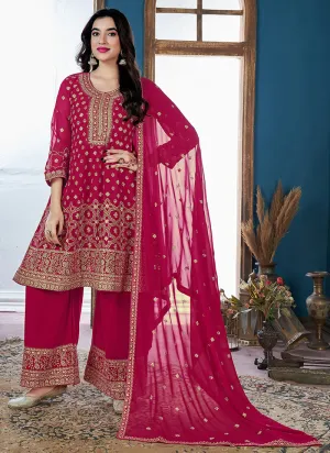 Magenta Golden Sequence Embroidery Traditional Palazzo Suit