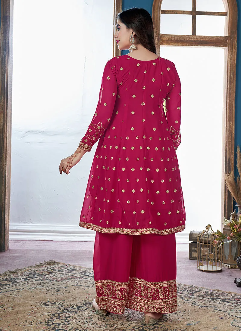 Magenta Golden Sequence Embroidery Traditional Palazzo Suit