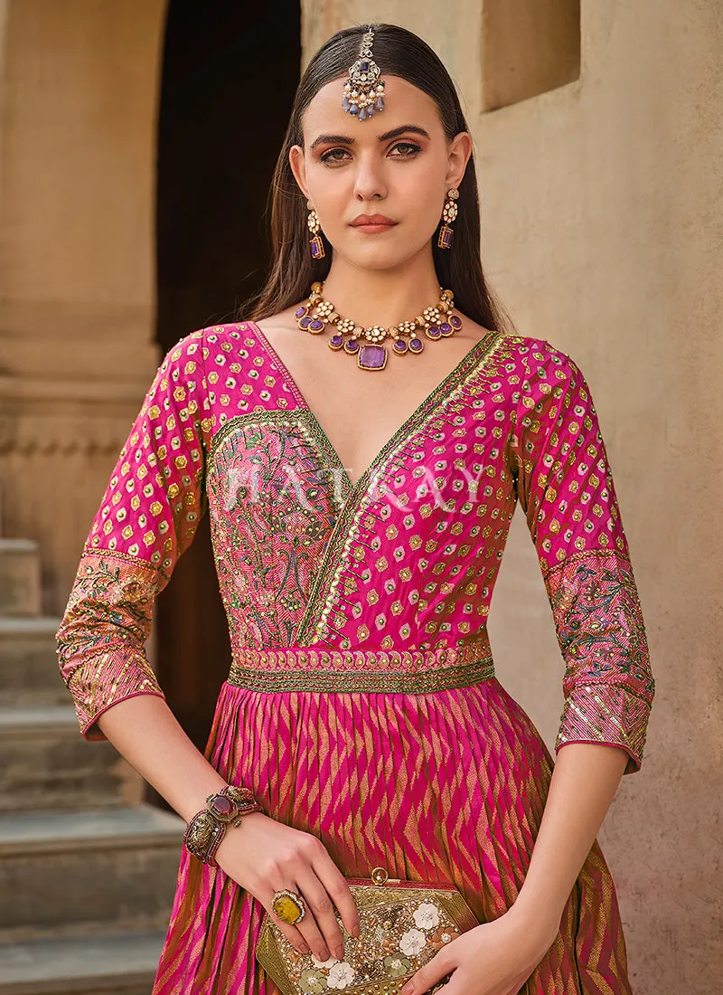 Magenta Pink Handwork Embroidery Gown
