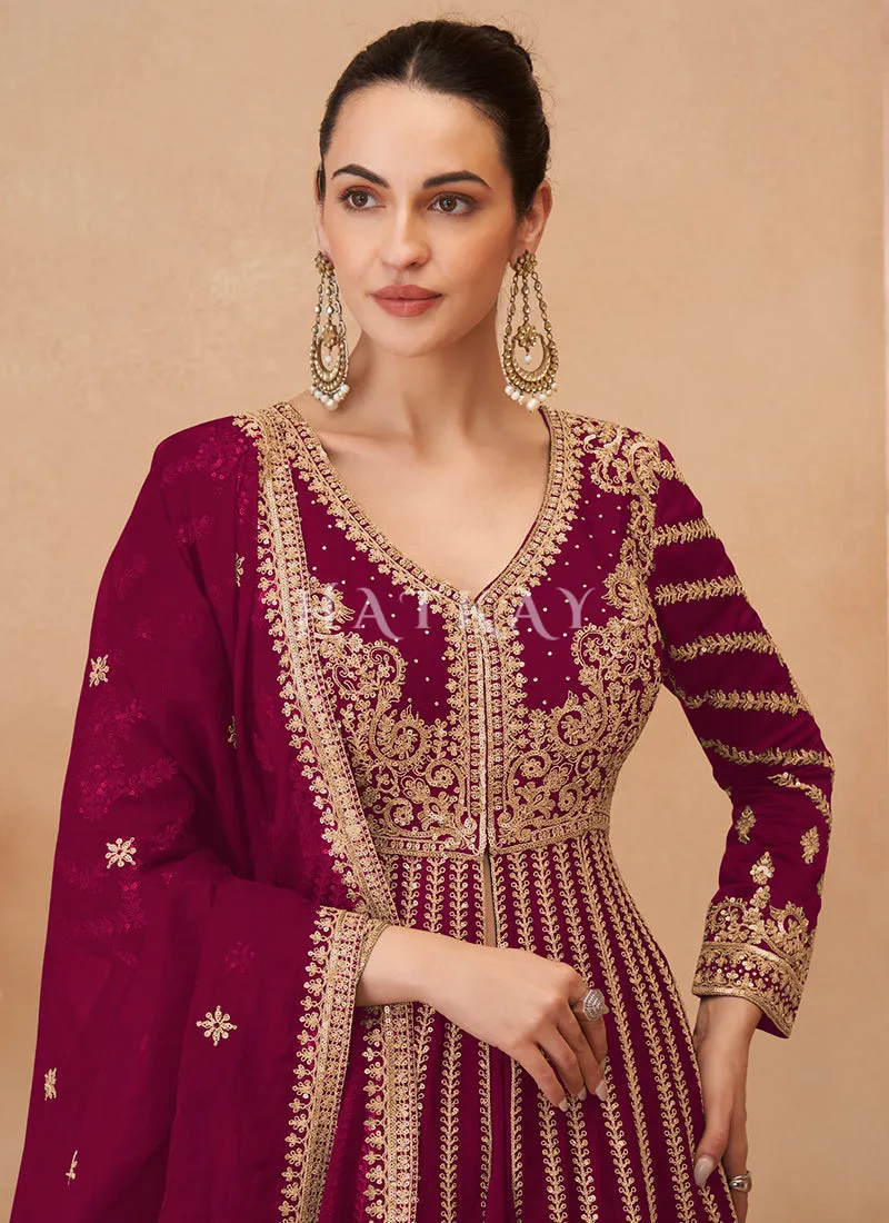 Magenta Slit Style Anarkali Lehenga