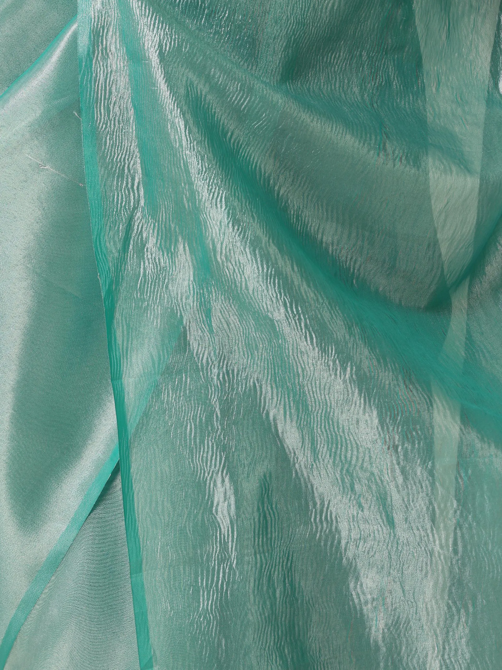 Maldives Blue Banarasi Tissue Saree with Crushed Pallu and Blouse Fabric
