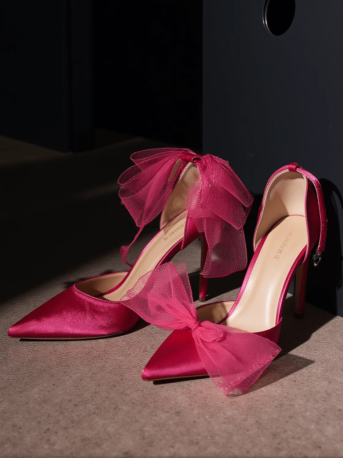 Mali Satin Bow Heels In Hot Pink