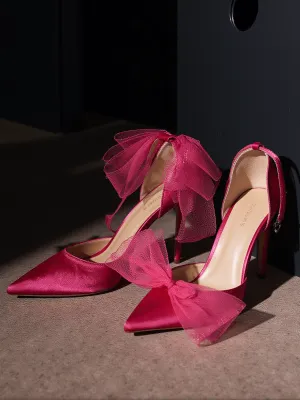 Mali Satin Bow Heels In Hot Pink