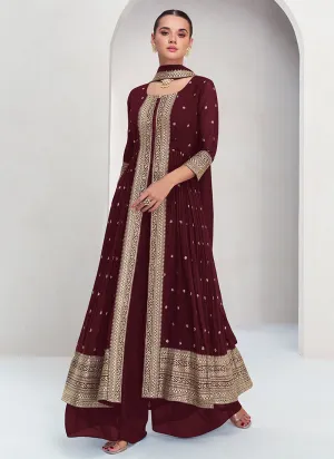 Maroon Embroidery Traditional Palazzo Suit