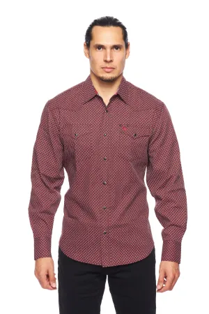 Men's Burgundy Print Western Pearl Snap Shirt/Matching Father & Son