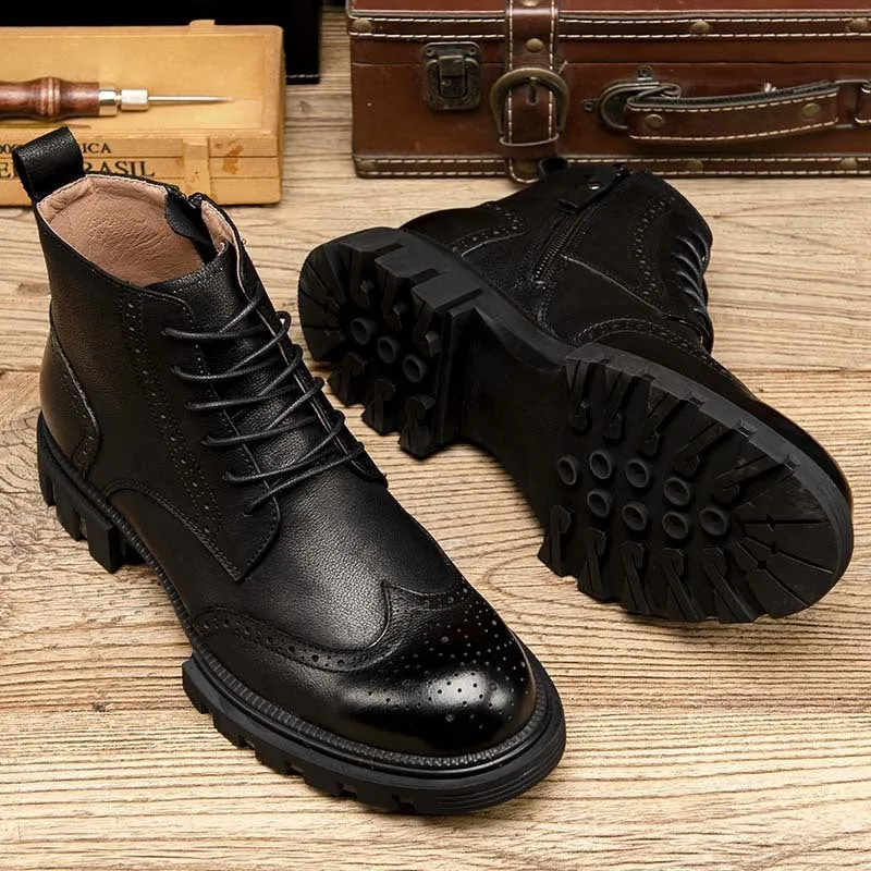 Men's English Martin Boots Leather With Thick Sole