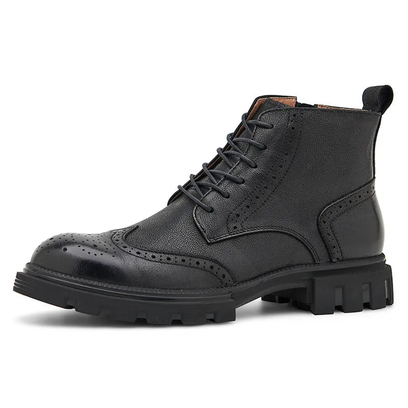 Men's English Martin Boots Leather With Thick Sole