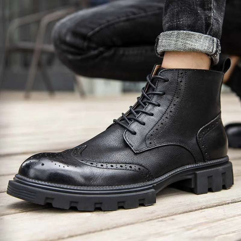 Men's English Martin Boots Leather With Thick Sole