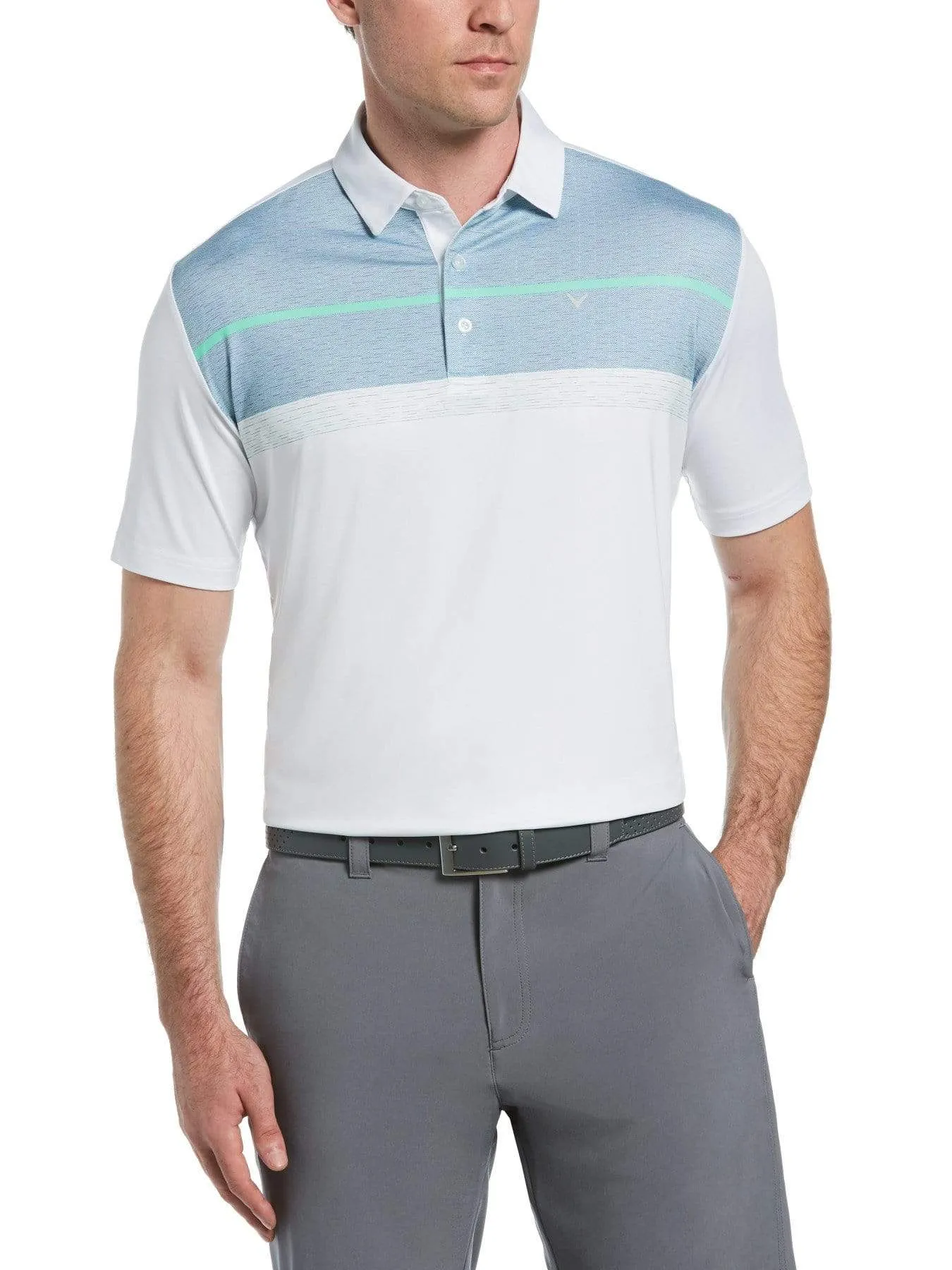 Mens Printed Mixed Texture Block Polo