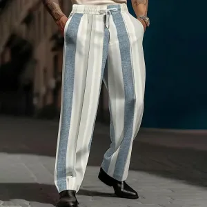 Men's Vintage-Inspired Color Block Striped Drawstring Pants