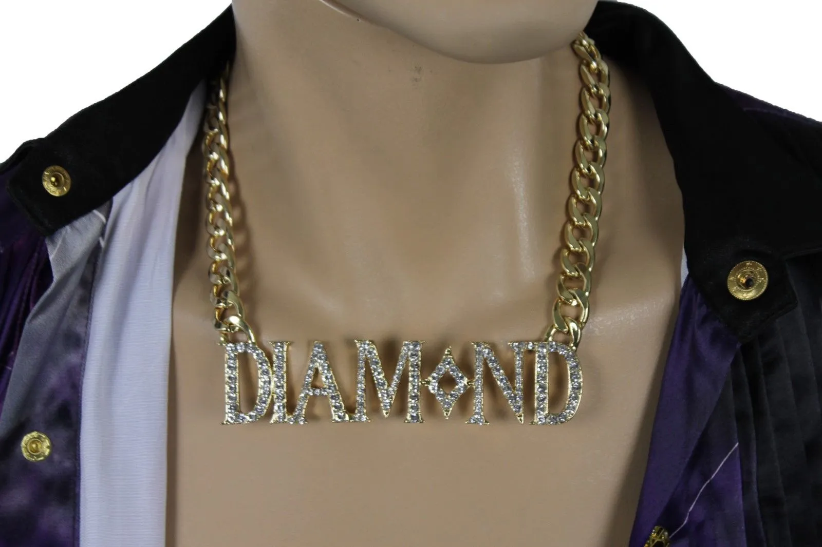 Miami Men Gold Metal Chain Necklace 3D DIAMOND Pendant Gangster Hip Hop