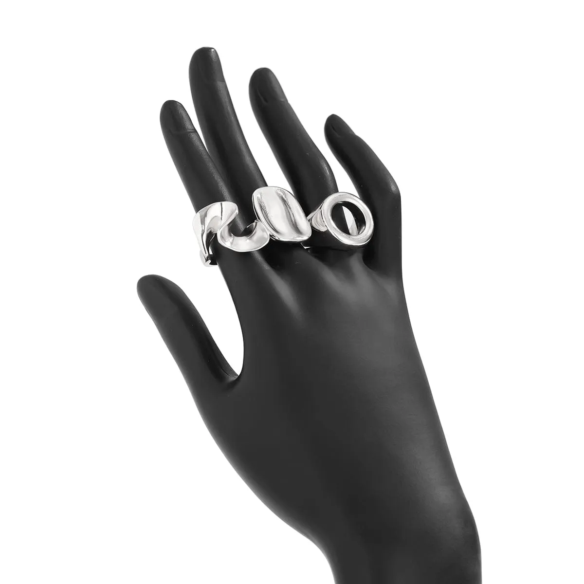 Minimalist 3pcs Hollow Pleated Square Open Ring Set