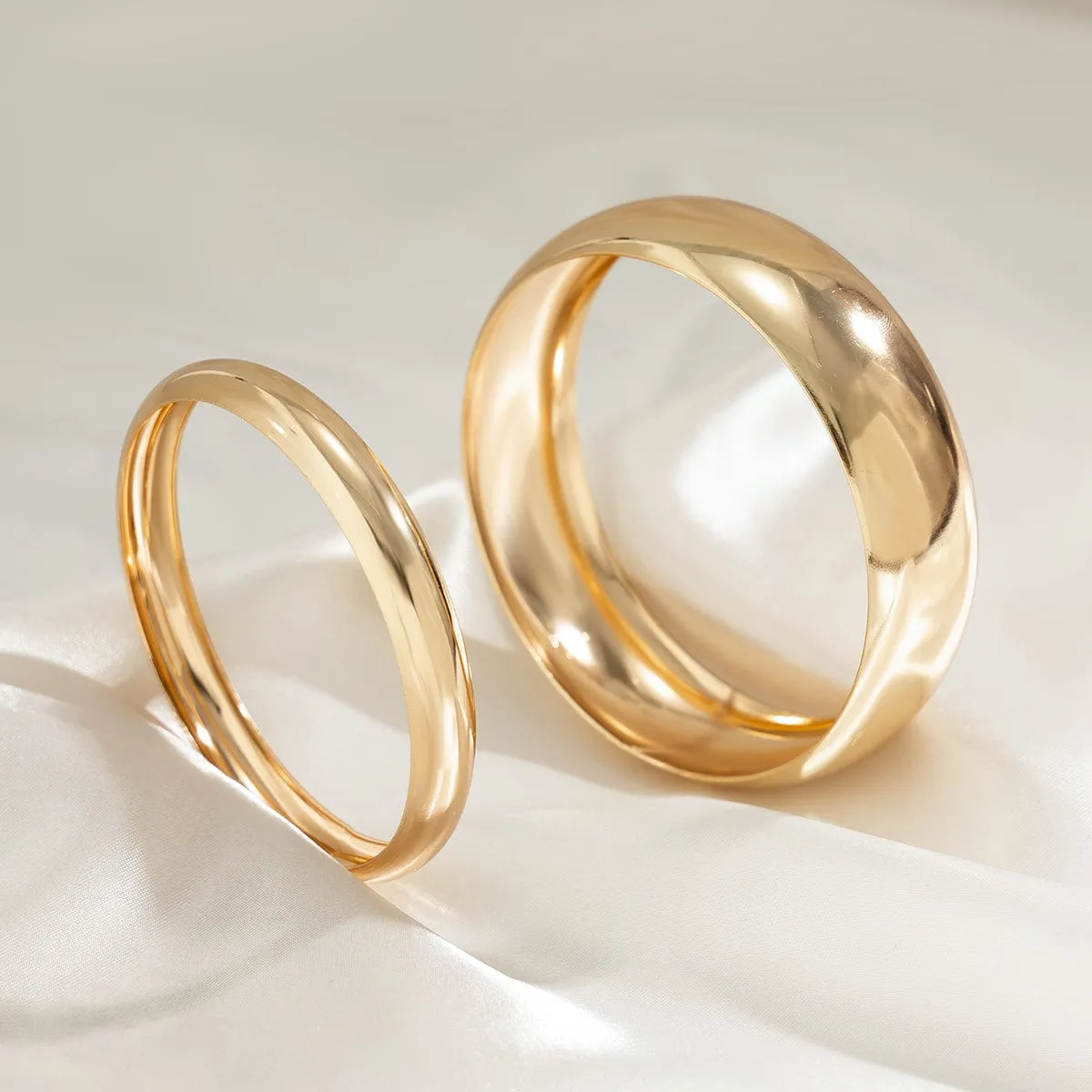 Minimalist Chunky 2Pcs Gold Silver Plated Bangle Bracelet Set