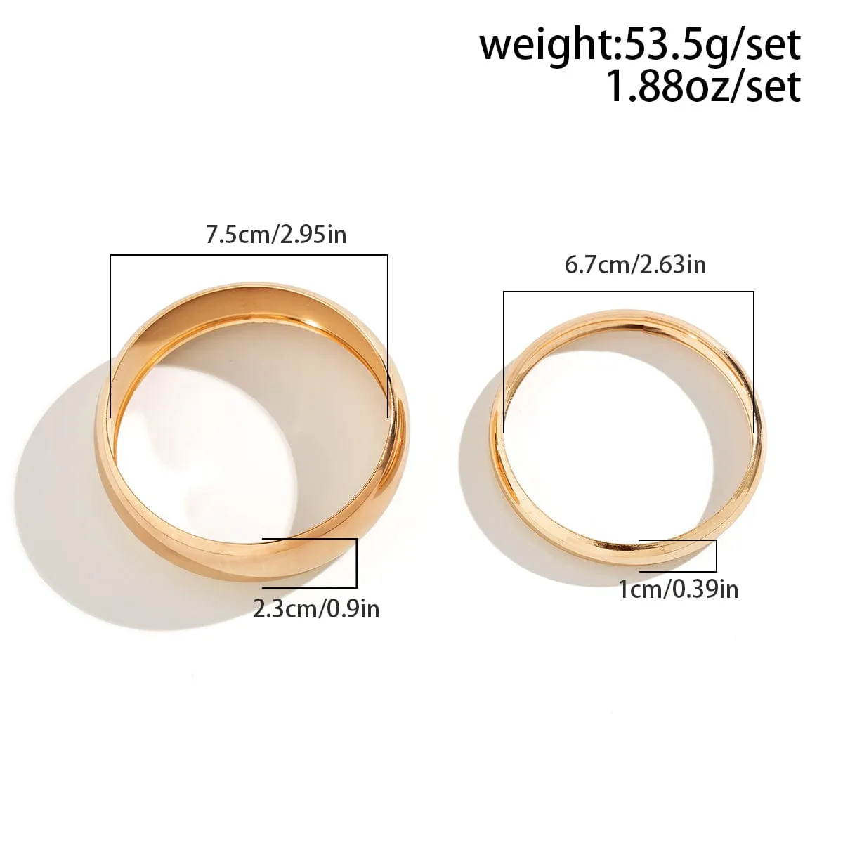 Minimalist Chunky 2Pcs Gold Silver Plated Bangle Bracelet Set