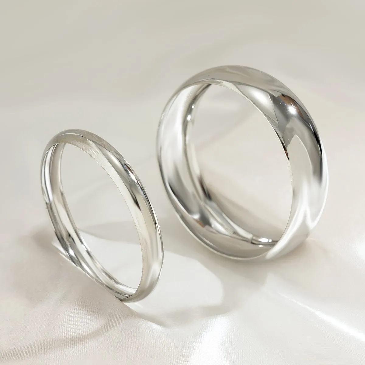 Minimalist Chunky 2Pcs Gold Silver Plated Bangle Bracelet Set