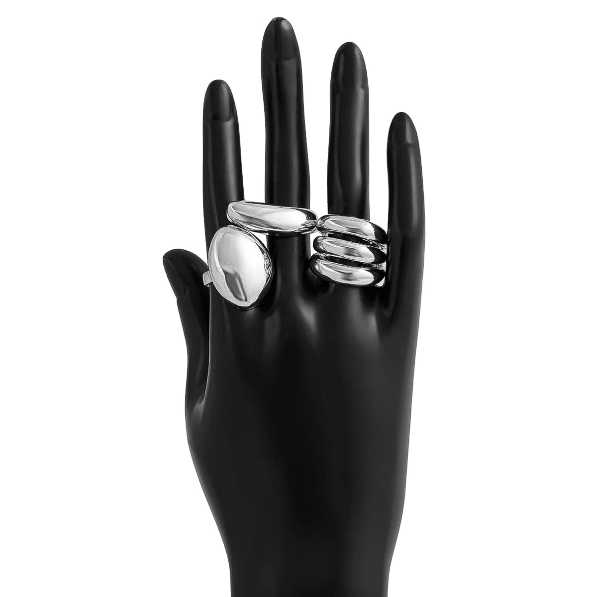 Minimalist Chunky Gold Silver Plated Glossy Open Ring Set