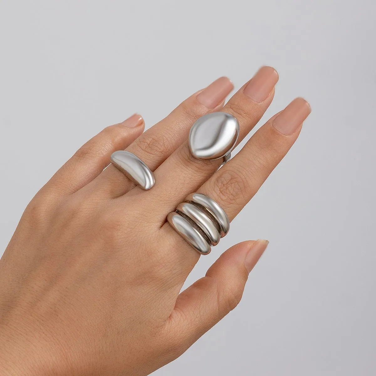 Minimalist Chunky Gold Silver Plated Glossy Open Ring Set