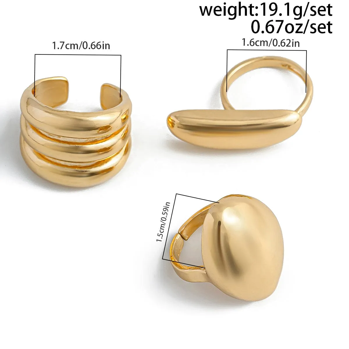 Minimalist Chunky Gold Silver Plated Glossy Open Ring Set