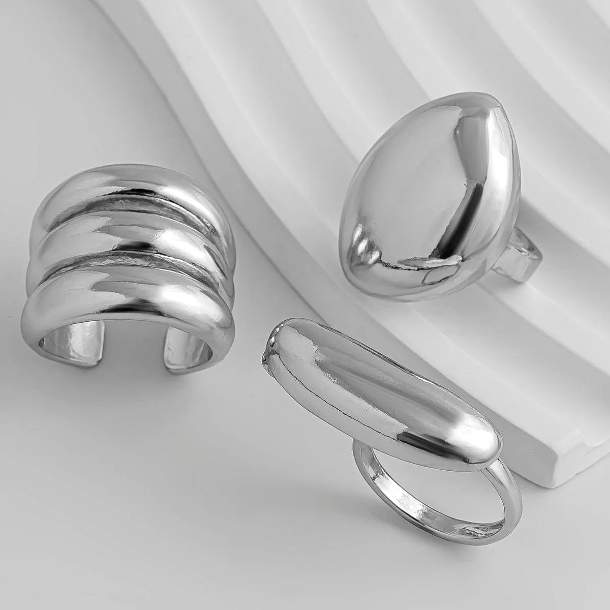 Minimalist Chunky Gold Silver Plated Glossy Open Ring Set