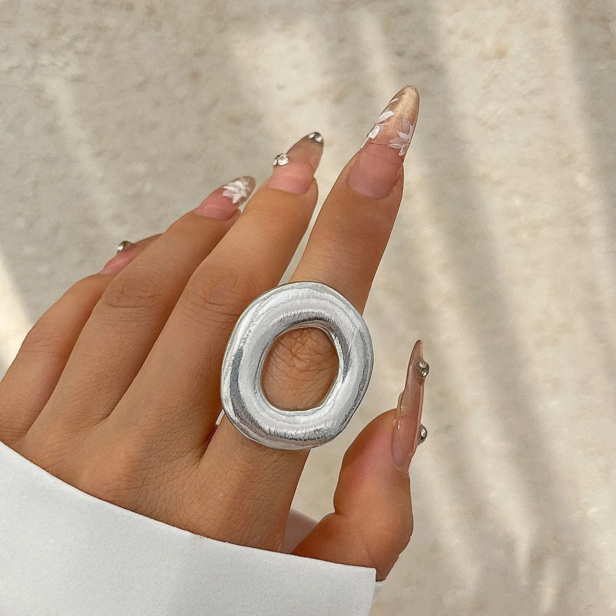 Minimalist Chunky Gold Silver Tone O Shaped Ring