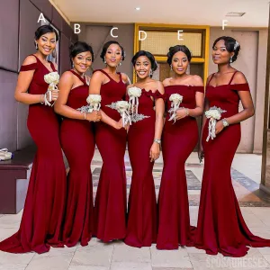 Mismatched Burgundy Mermaid Cheap Long Cheap Bridesmaid Dresses Online, WG934