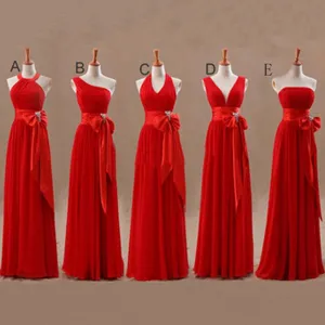 Mismatched Junior Chiffon Red Long A Line Formal Cheap Maxi Bridesmaid Dresses with Bow, TYP0102