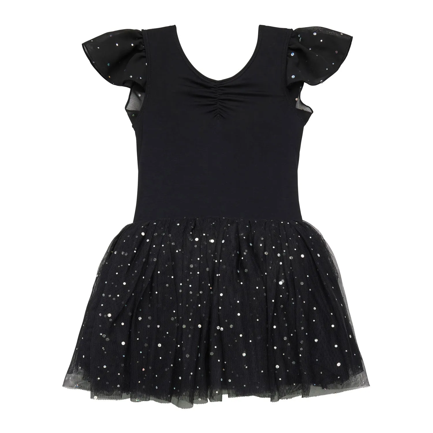 Misty: Sequin Flutter Sleeve Tutu Dress in Black