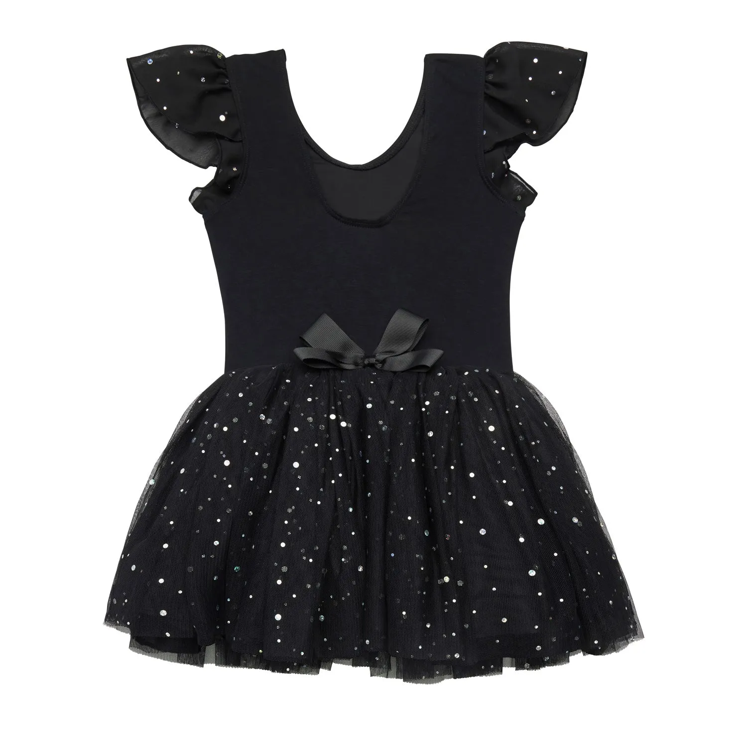 Misty: Sequin Flutter Sleeve Tutu Dress in Black