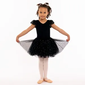 Misty: Sequin Flutter Sleeve Tutu Dress in Black