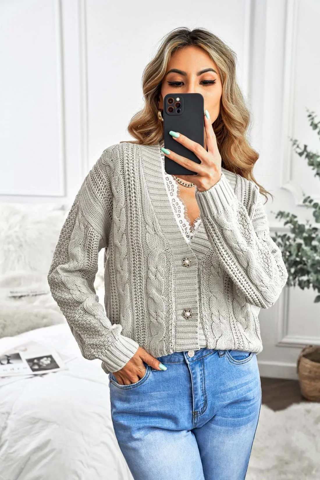 Monica Cable-Knit Chunky Cardigan
